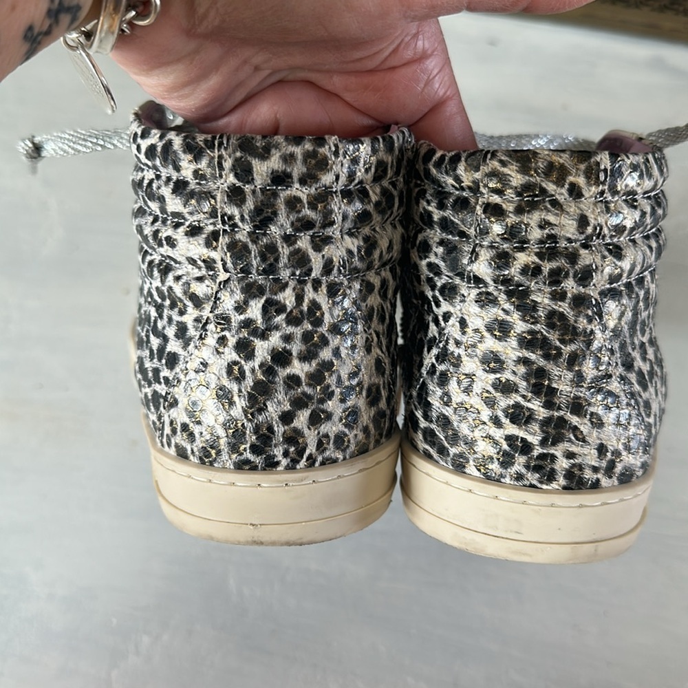 P448 Women’s Skate Glitter Lace-Up High Top Sneakers Size 38 Leather Shoe Italy - Picture 11 of 16